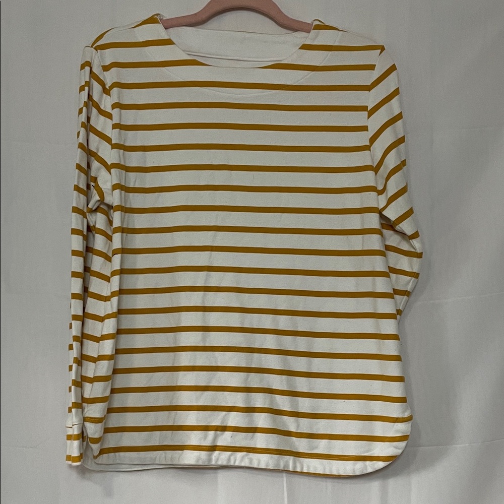 Croft & Barrow Mustard and White Striped Long Sleeve Top